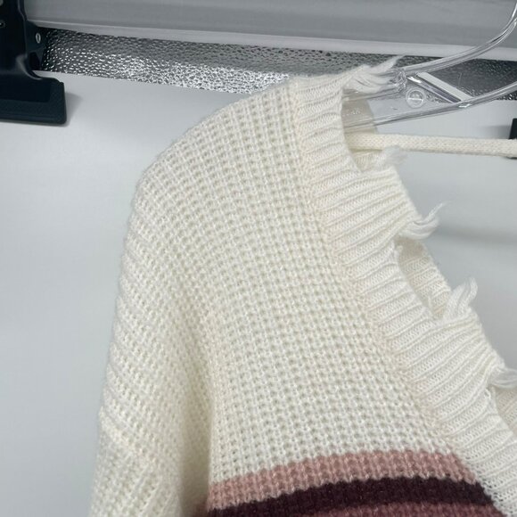 Moral Fiber Womens Striped Knit Sweater V-Neck Distressed Size Large - Picture 5 of 9